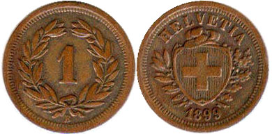 Moneda Suiza 1 rappen 1899 