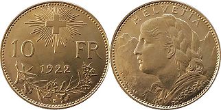 Moneda Suiza 10 franken 1922