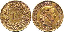 Moneda Suiza 10 rappen 1918 