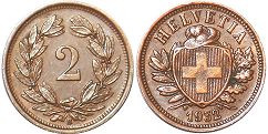 Moneda Suiza 2 rappen 1932 