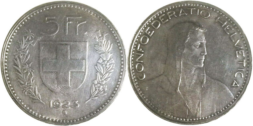 Moneda Suiza 5 franken 1922-1923