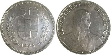 Moneda Suiza 5 franken 1923