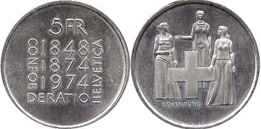 Moneda Suiza 5 franks 1974 Revision der Verfassung