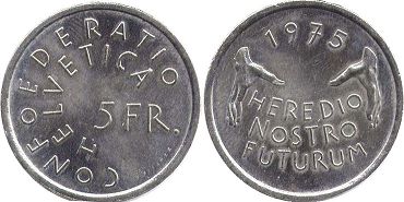 Moneda Suiza 5 franks 1975 Denkmalschutzjahr