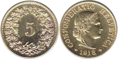 Moneda Suiza 5 rappen 1918 