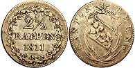 Moneda Berna 2.5 rappen 1811