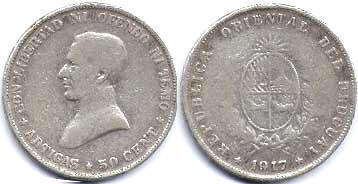 moneda Uruguay 50 centésimos 1917