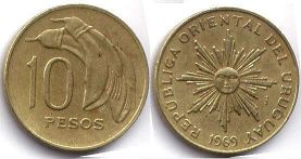 moneda Uruguay 10 pesos 1969