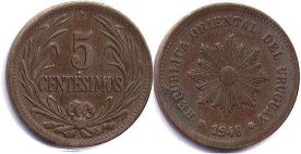moneda Uruguay 5 centésimos 1948