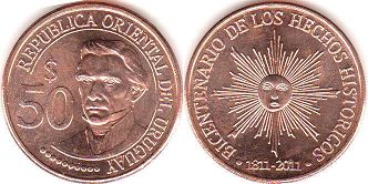 moneda Uruguay 50 pesos 2011 Independencia