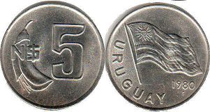 moneda Ururuay 5 new pesos 1980
