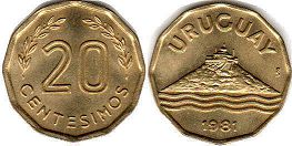 moneda Uruguay 20 centésimos 1981