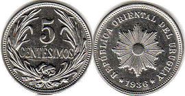 moneda Uruguay 5 centésimos 1936