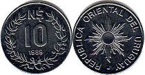 moneda Ururuay 10 new pesos 1989