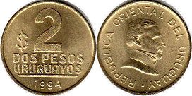 moneda Uruguay 2 pesos 1994