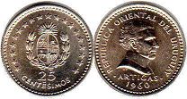 moneda Uruguay 25 centésimos 1960