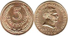 moneda Uruguay 5 centésimos 1960