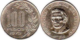 moneda Uruguay 100 pesos 1973