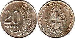 moneda Uruguay 20 pesos 1970
