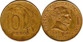 moneda Uruguay 10 pesos 1968