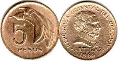 moneda Uruguay 5 pesos 1968