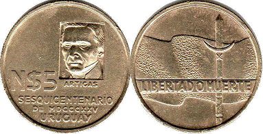 moneda Uruguay 5 pesos 1975 movimiento Revolucionario