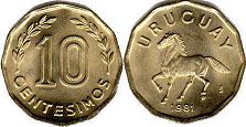 moneda Uruguay 10 centésimos 1981