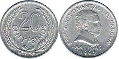 moneda Uruguay 20 centésimos 1965