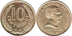 moneda Uruguay 10 centésimos 1960
