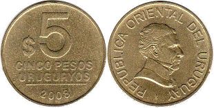 moneda Uruguay 5 pesos 2008