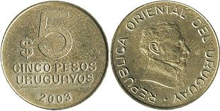 moneda Uruguay 5 pesos 2003