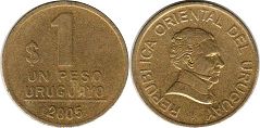 moneda Uruguay 1 peso 2005