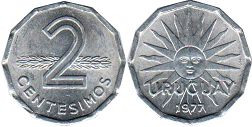 moneda Uruguay 2 centésimos 1977