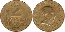 moneda Uruguay 2 pesos 2007