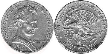 Moneda Estadounidenses 1/2 dólar 1918 LLINOIS