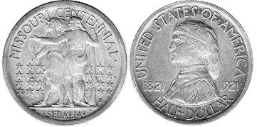 Moneda Estadounidenses 1/2 dólar 1921 MISSOURI