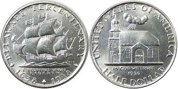 Moneda Estadounidenses 1/2 dólar 1936 DELAWARE