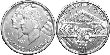 Moneda Estadounidenses 1/2 dólar 1936 ARKANSAS Libertad y Indian Chief's
