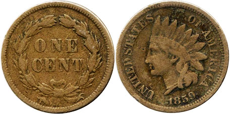 US moneda 1 centavo 1859