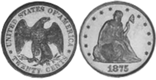 US moneda 20 centavos 1875