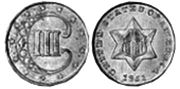Moneda Estadounidenses 3 centavos 1851