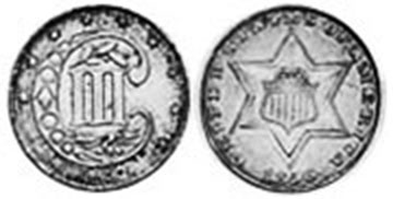 US moneda 3 centavos 1854