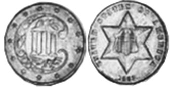 US moneda 3 centavos 1862