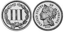 Moneda Estadounidenses 3 centavos 1868