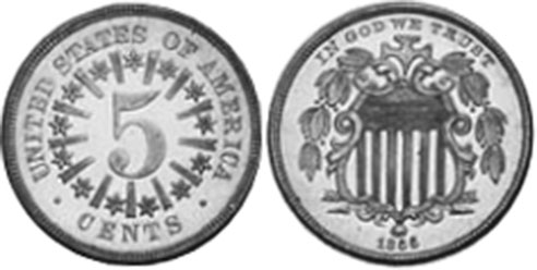 US moneda 5 centavos 1866