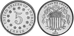 Moneda Estadounidenses 5 centavos 1866