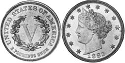 Moneda Estadounidenses 5 centavos 1883