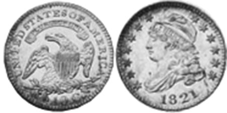US moneda dime 1821