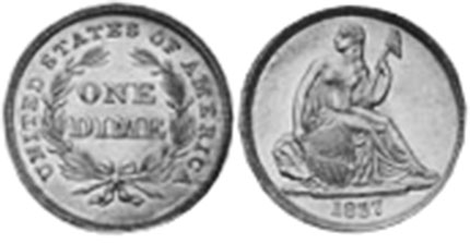 US moneda dime 1837