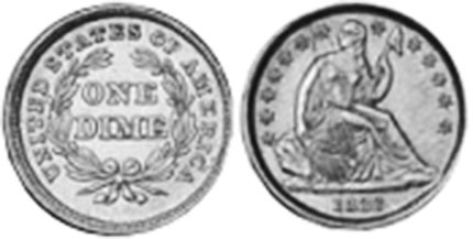 US moneda dime 1838